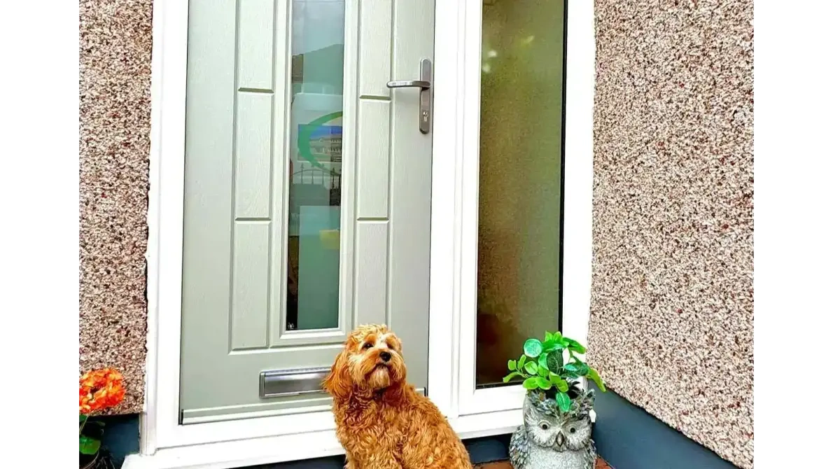 Pet dog at Vermont front door