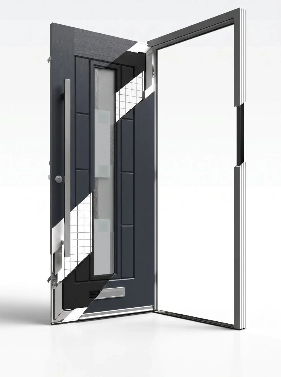 Cutaway of a Hudson Rockdoor showing its reinforced frame, steel mesh and multi-point locking